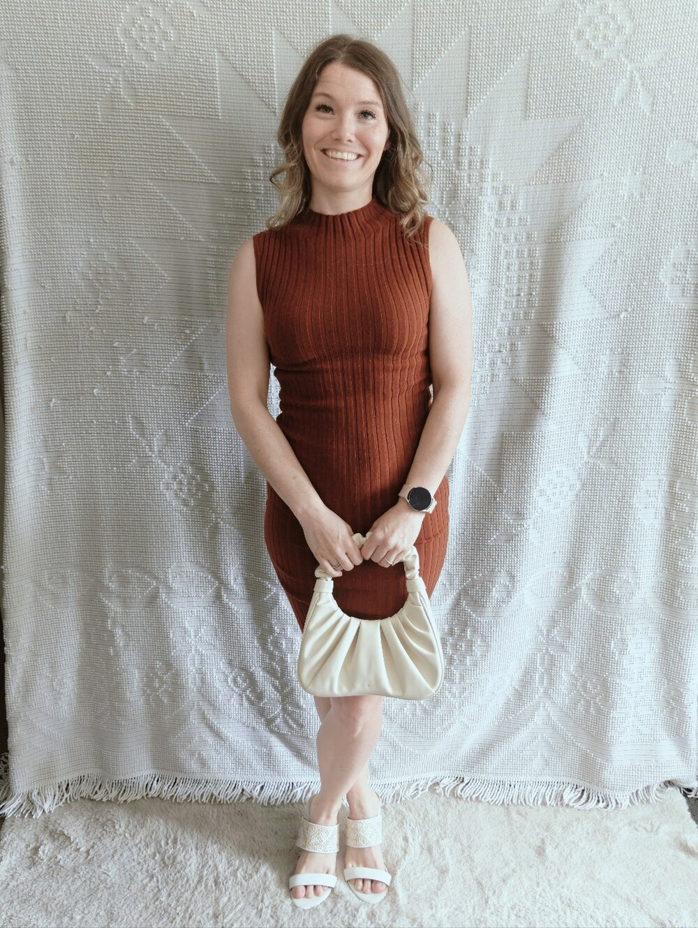Wilfred Aritzia Mock Neck Ribbed Knit Italian Yarn Wool Bodycon Midi Dress XS